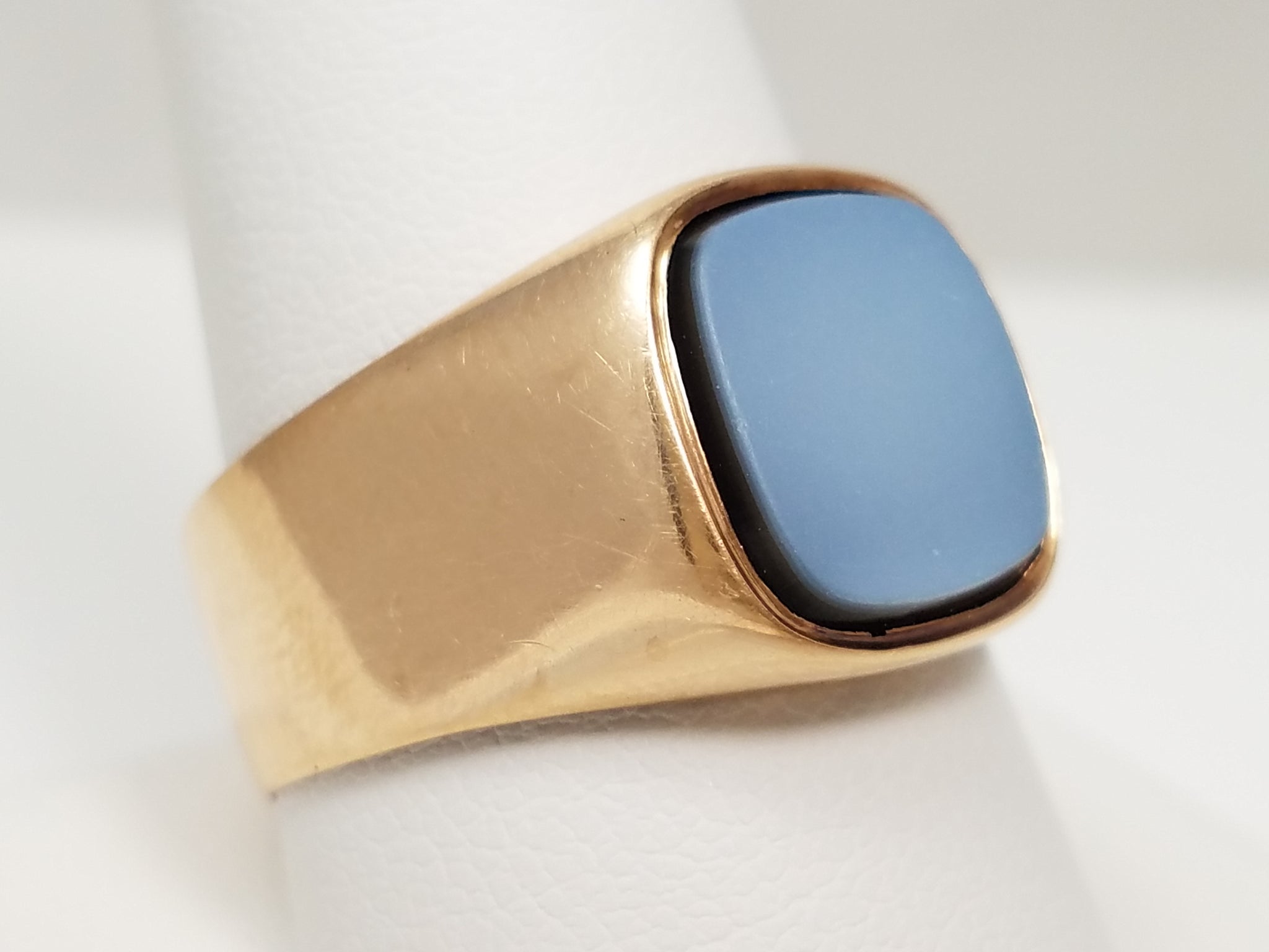 Men's 12k Yellow Gold Banded Agate Ring