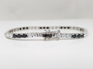 Striking 6.25" Black & White Cubic Zirconia 14k White Gold Tennis Bracelet