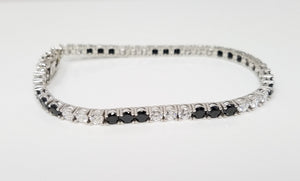 Striking 6.25" Black & White Cubic Zirconia 14k White Gold Tennis Bracelet