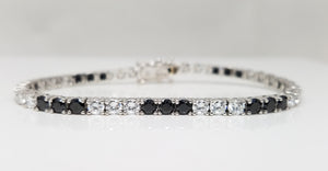 Striking 6.25" Black & White Cubic Zirconia 14k White Gold Tennis Bracelet