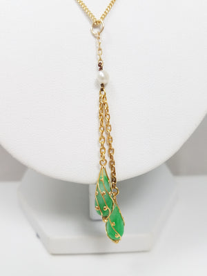 Vintage 18k Jade and Pearl 20" Necklace