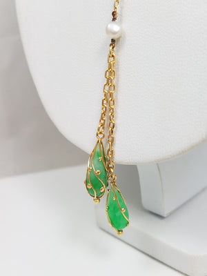 Vintage 18k Jade and Pearl 20" Necklace