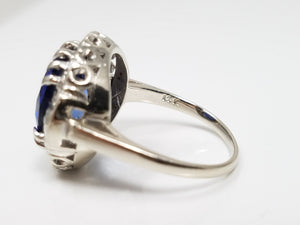 Elegant Vintage 14k White Gold Synthetic Sapphire Natural Diamond Ring