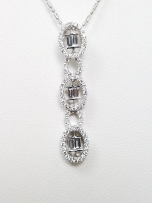 Luxurious 18" 18k White Gold Natural Diamond Dangle Pendant Necklace