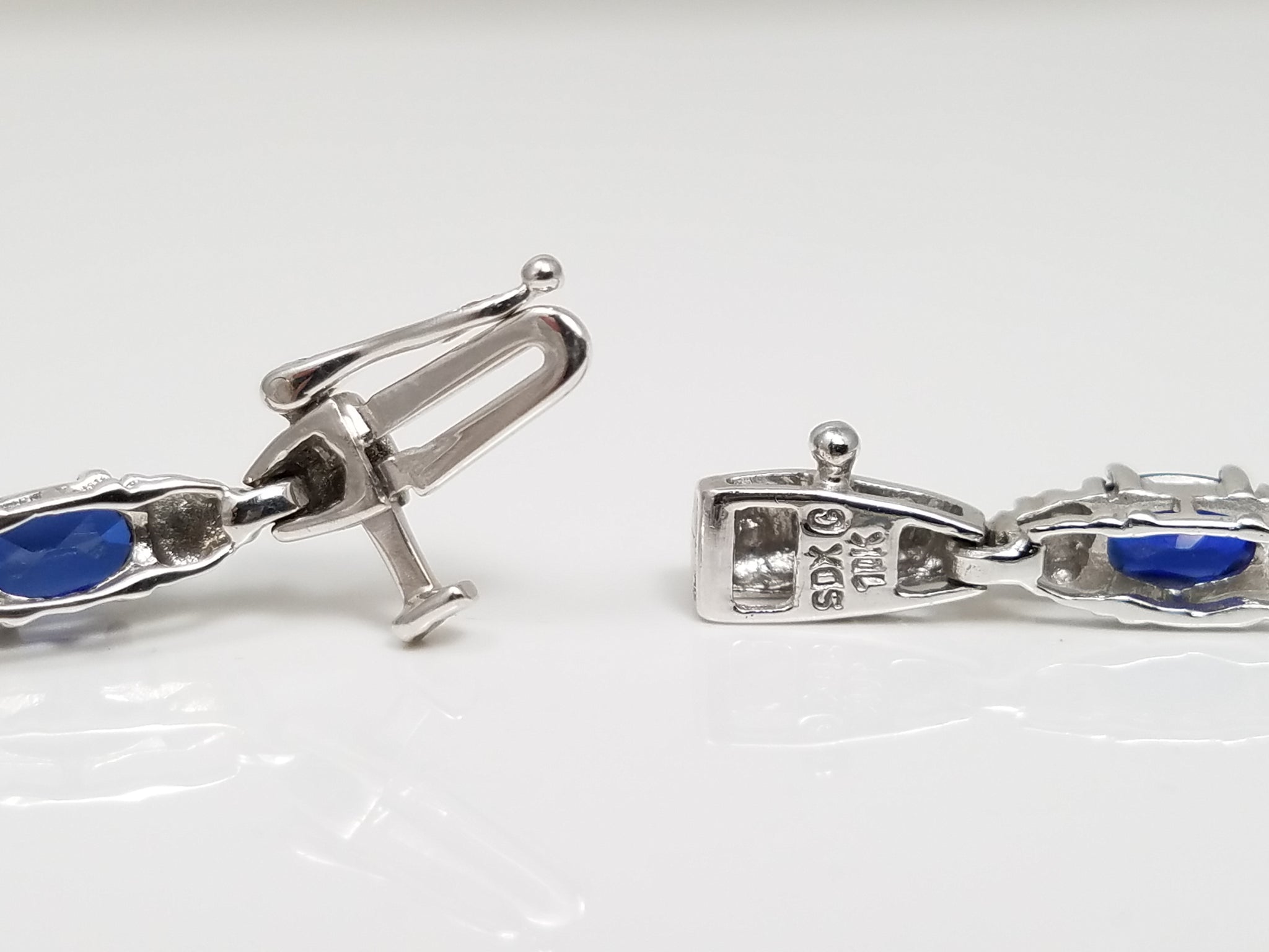 Dazzling 7.5" 10k White Gold Lab Created Sapphire Bracelet