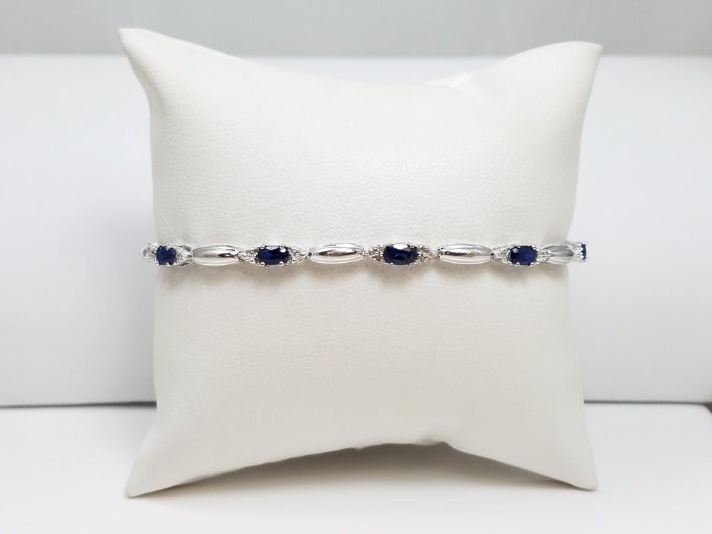Dazzling 7.5" 10k White Gold Lab Created Sapphire Bracelet