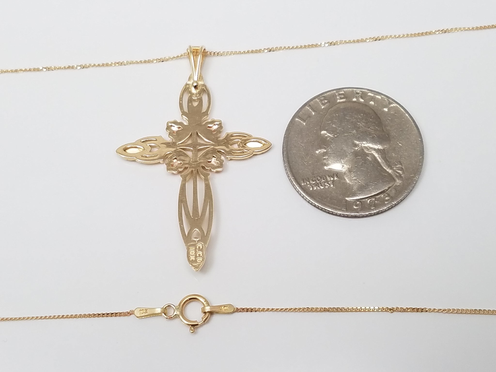 Majestic 18" 10k Tri Color Gold Black Hills Gold Cross Pendant Necklace