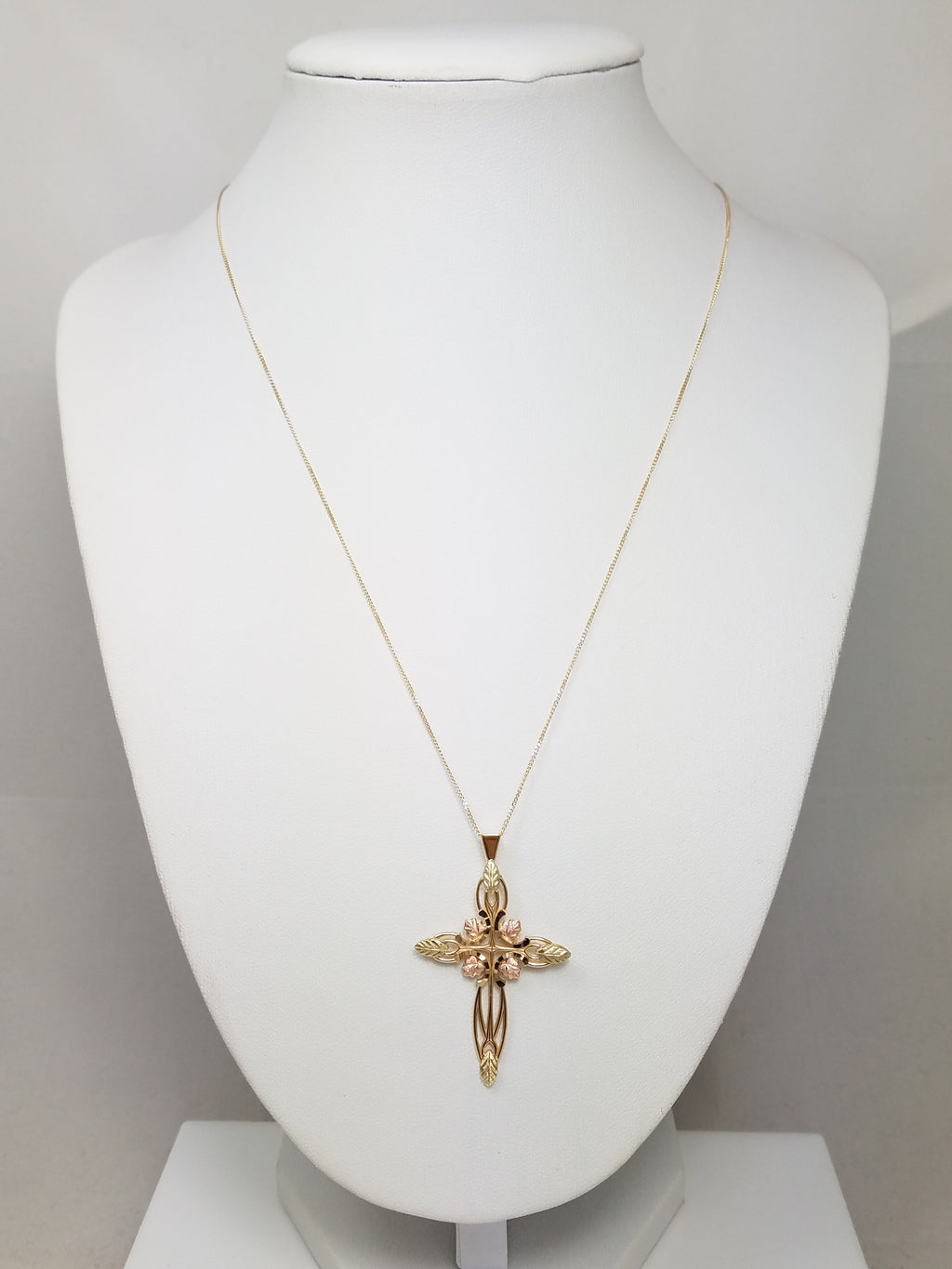 Majestic 18" 10k Tri Color Gold Black Hills Gold Cross Pendant Necklace