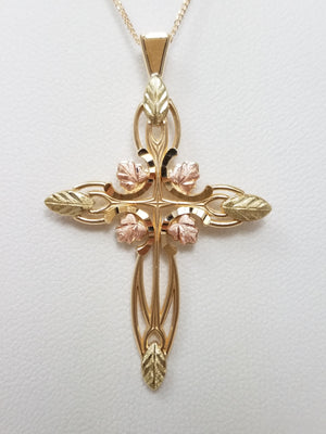 Majestic 18" 10k Tri Color Gold Black Hills Gold Cross Pendant Necklace
