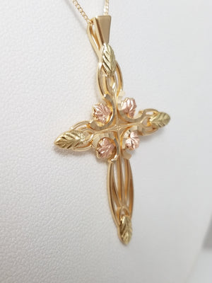 Majestic 18" 10k Tri Color Gold Black Hills Gold Cross Pendant Necklace