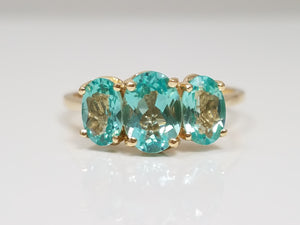 Classic 14k Yellow Gold Natural Apatite Three Stone Ring