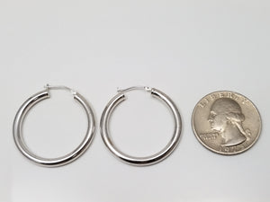 14k White Gold Hollow Hoop Earrings