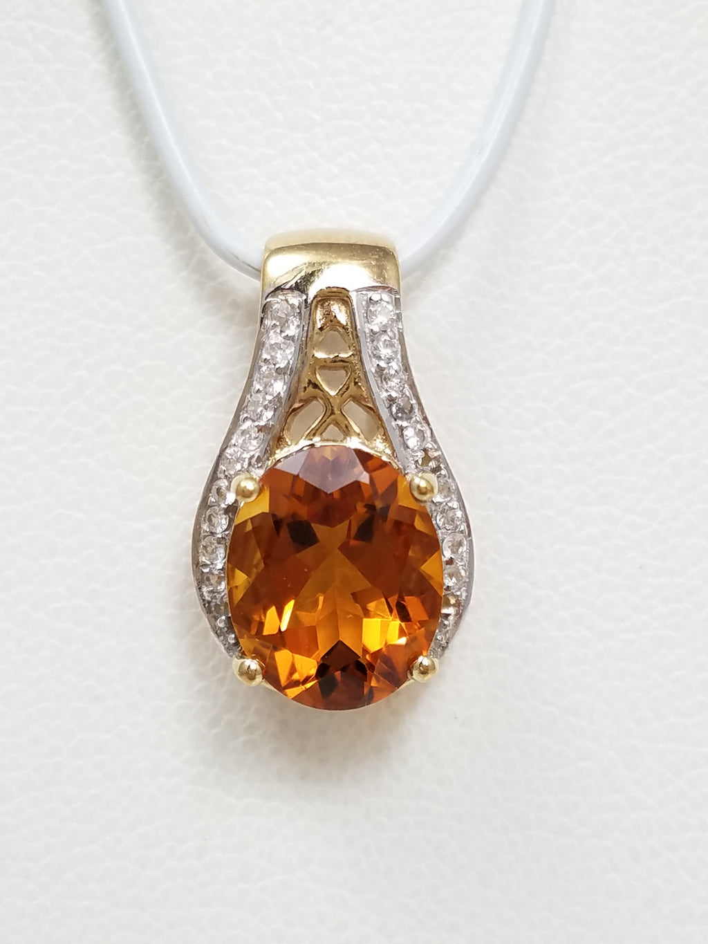 Natural Citrine + White Topaz 9k Two Tone Gold Pendant