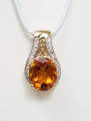 Natural Citrine + White Topaz 9k Two Tone Gold Pendant
