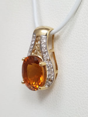 Natural Citrine + White Topaz 9k Two Tone Gold Pendant