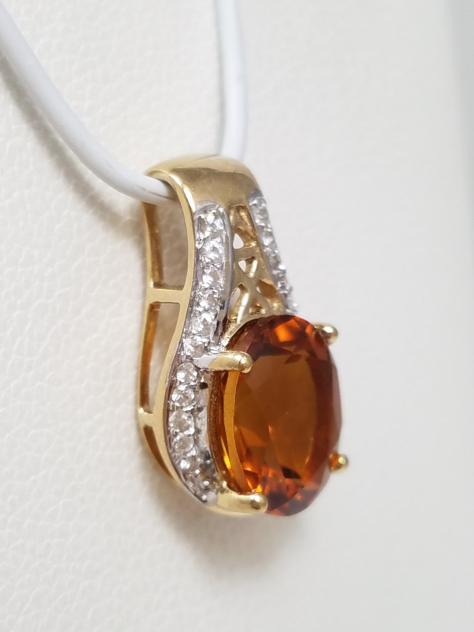 Natural Citrine + White Topaz 9k Two Tone Gold Pendant