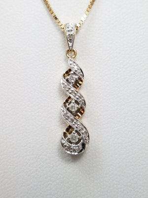 10k Yellow Gold Natural Diamond Swirl Pendant Necklace