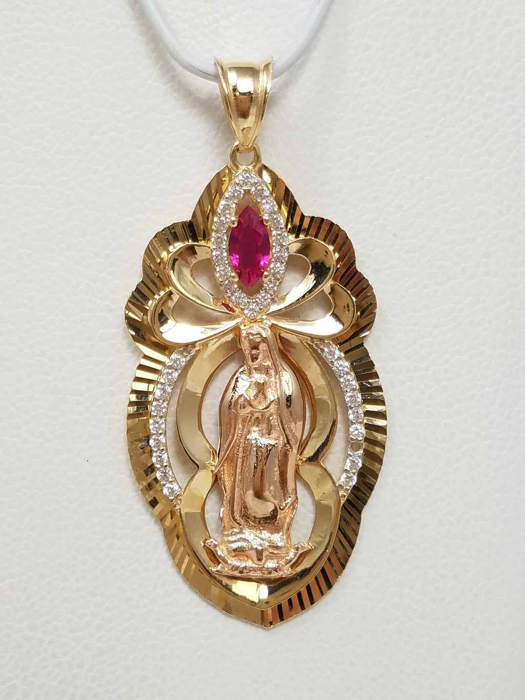 Majestic 14k Two Tone Gold Cubic Zirconia Mother Mary Pendant
