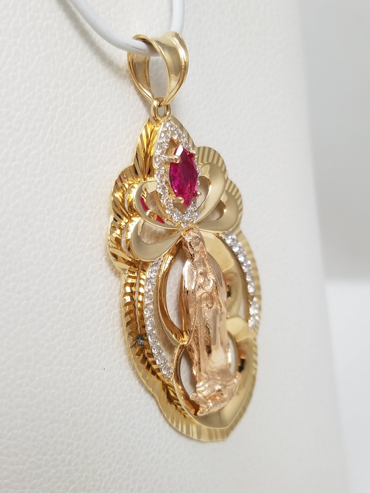 Majestic 14k Two Tone Gold Cubic Zirconia Mother Mary Pendant