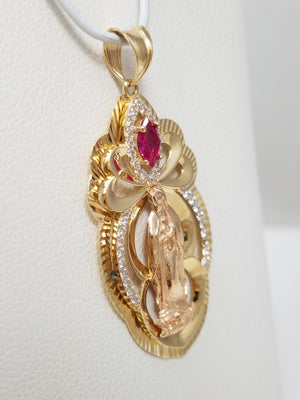 Majestic 14k Two Tone Gold Cubic Zirconia Mother Mary Pendant