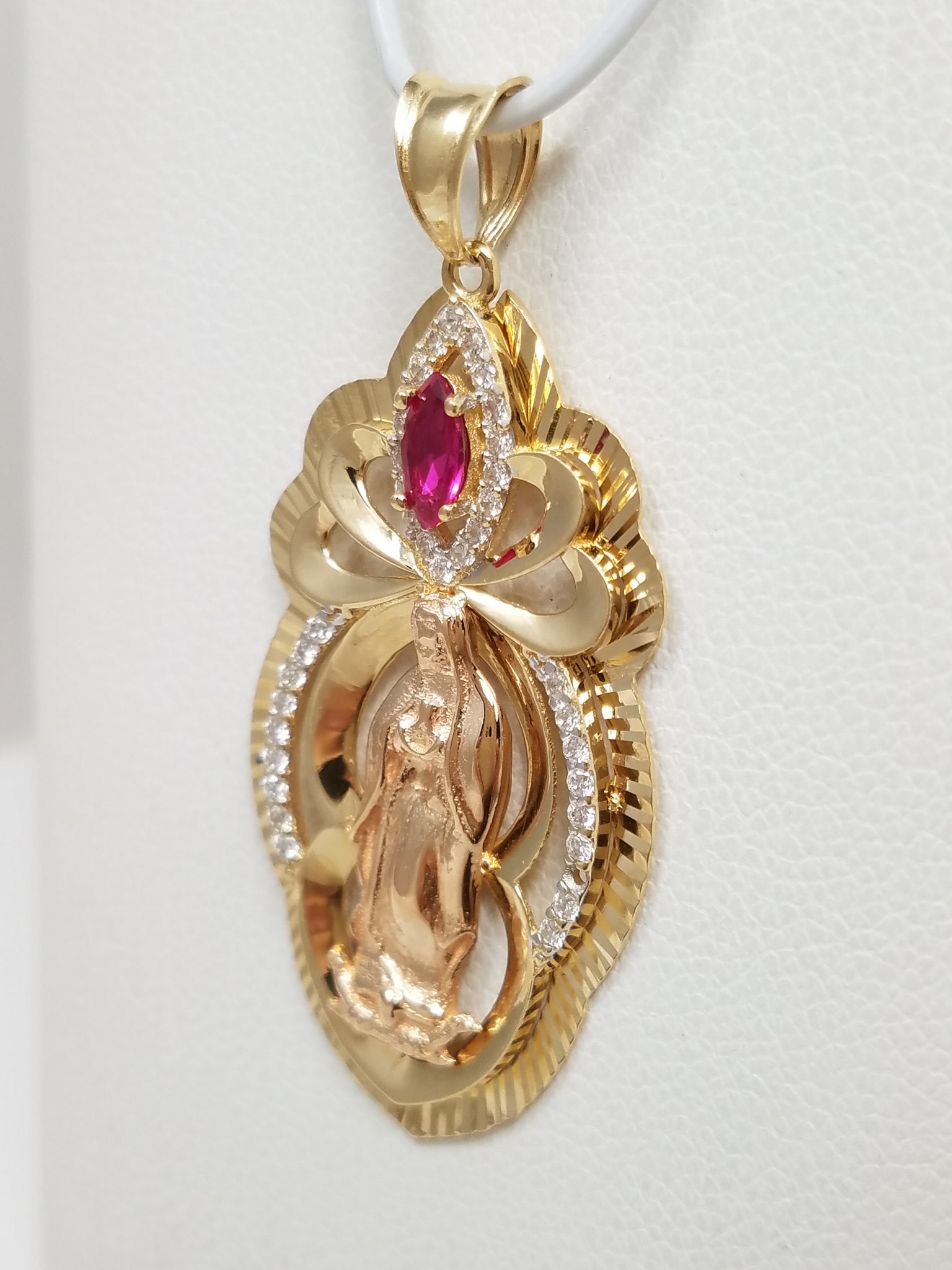 Majestic 14k Two Tone Gold Cubic Zirconia Mother Mary Pendant