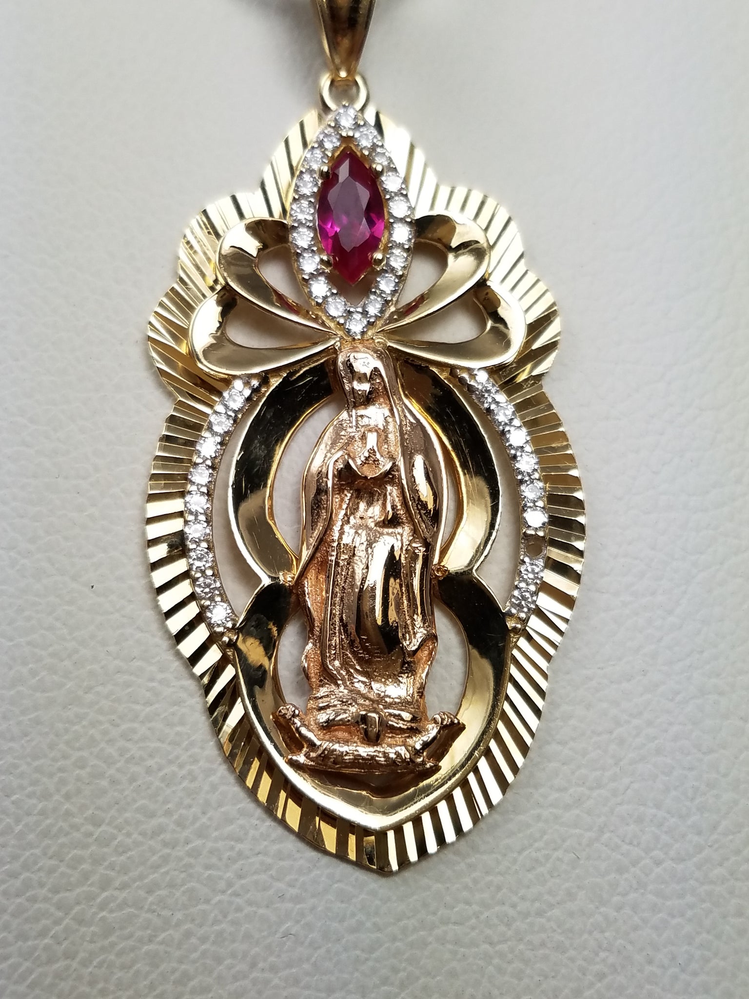 Majestic 14k Two Tone Gold Cubic Zirconia Mother Mary Pendant