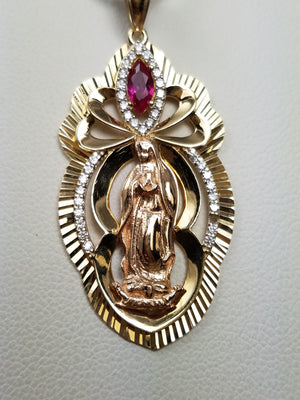 Majestic 14k Two Tone Gold Cubic Zirconia Mother Mary Pendant