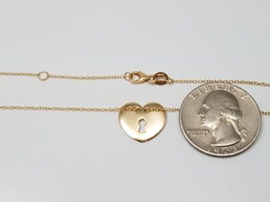 14k Yellow Gold Heart Lock Pendant Necklace