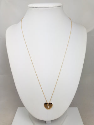 14k Yellow Gold Heart Lock Pendant Necklace