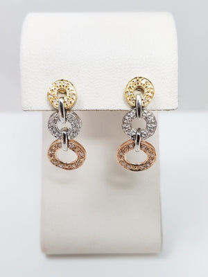 Fashionable 10k Tri Color Gold Natural Diamond Dangle Earrings