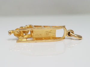 Fun 14k Yellow Gold 3-D Musher & Dog Sled Pendant/Charm