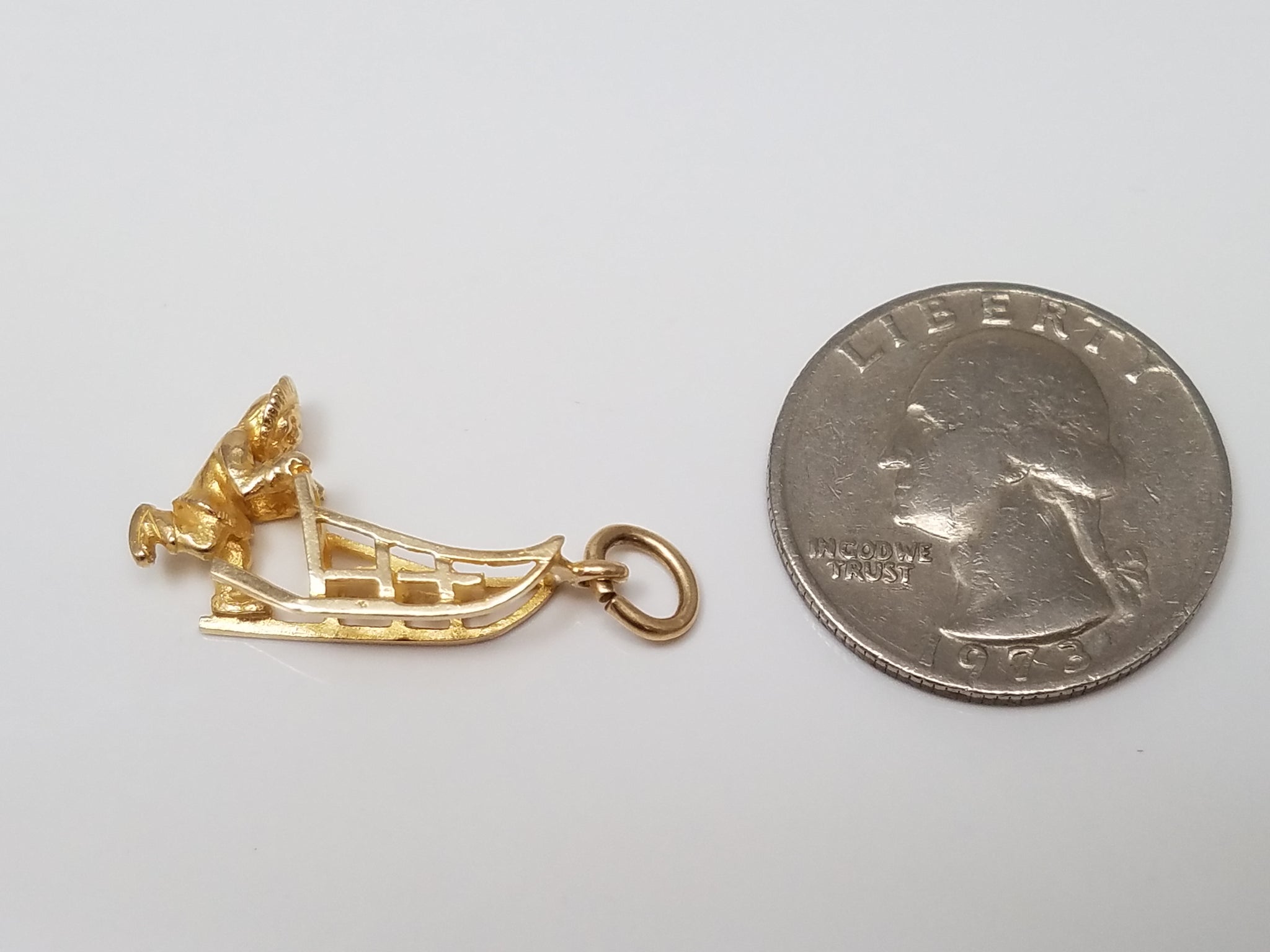 Fun 14k Yellow Gold 3-D Musher & Dog Sled Pendant/Charm