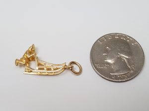 Fun 14k Yellow Gold 3-D Musher & Dog Sled Pendant/Charm