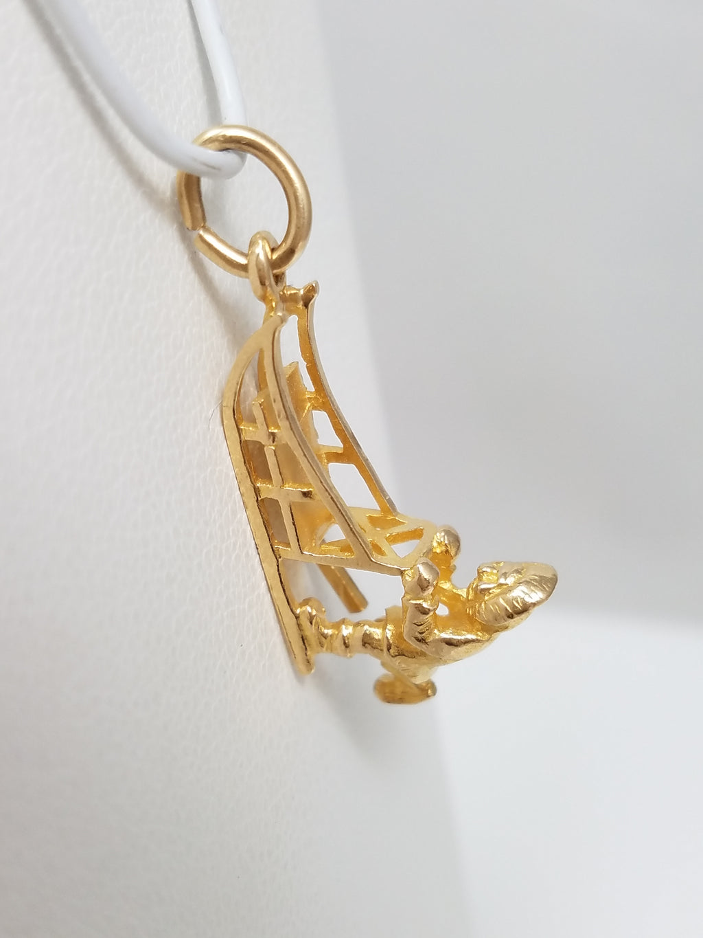 Fun 14k Yellow Gold 3-D Musher & Dog Sled Pendant/Charm