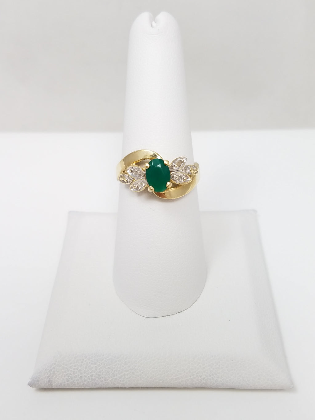 10k Yellow Gold Dyed Green Onyx Diamond Ring