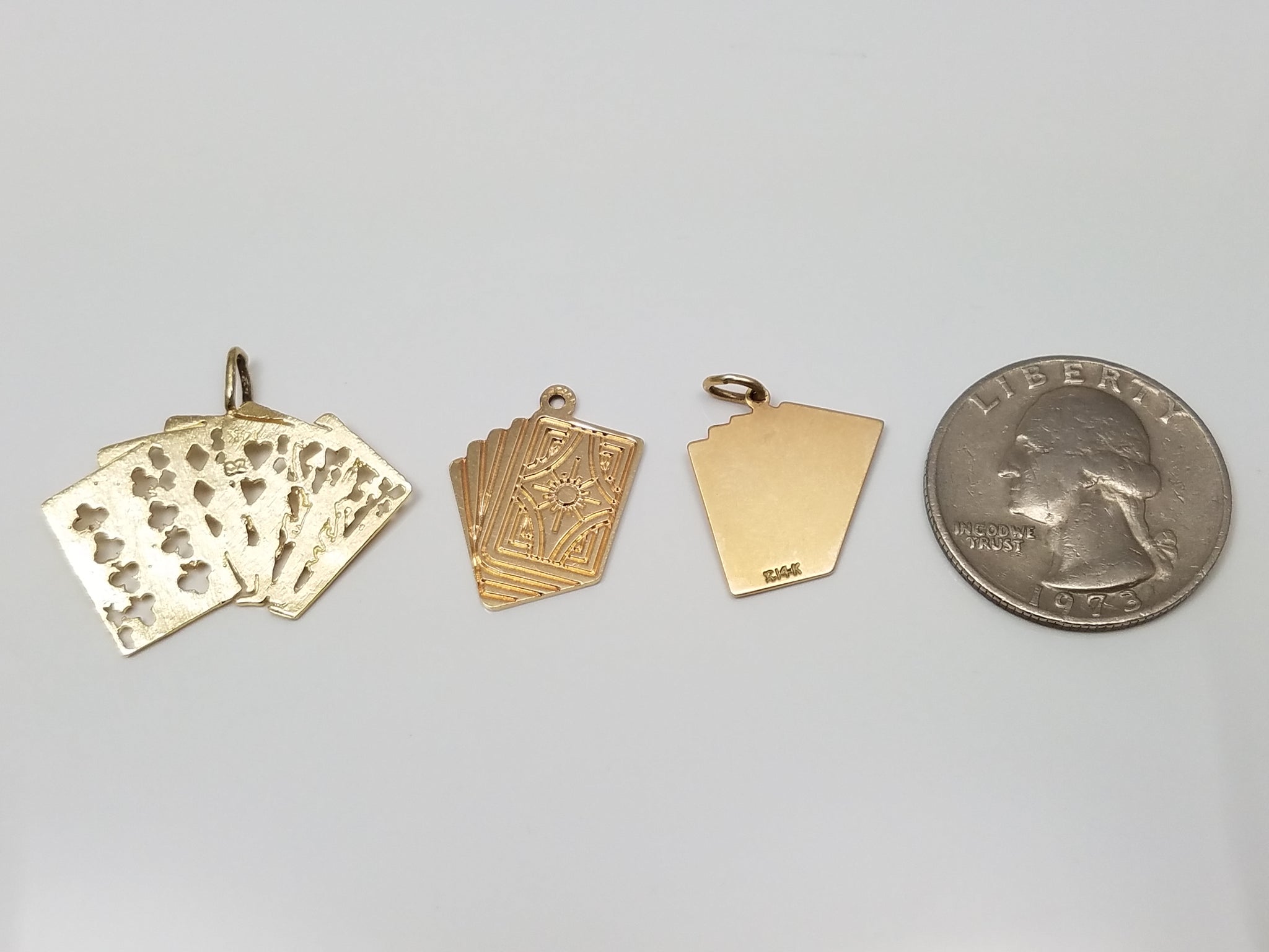 Three Cool 14k Yellow Gold Poker Card Pendants Lot