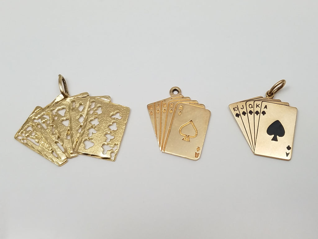 Three Cool 14k Yellow Gold Poker Card Pendants Lot