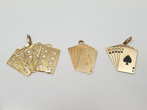 Three Cool 14k Yellow Gold Poker Card Pendants Lot