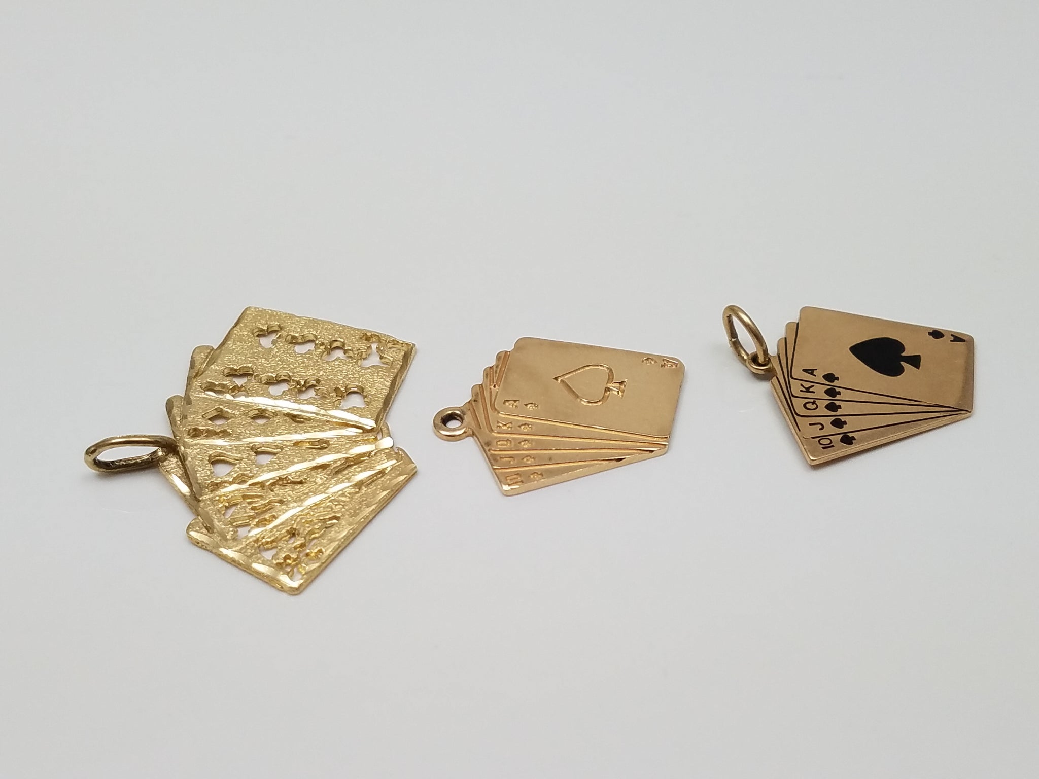 Three Cool 14k Yellow Gold Poker Card Pendants Lot