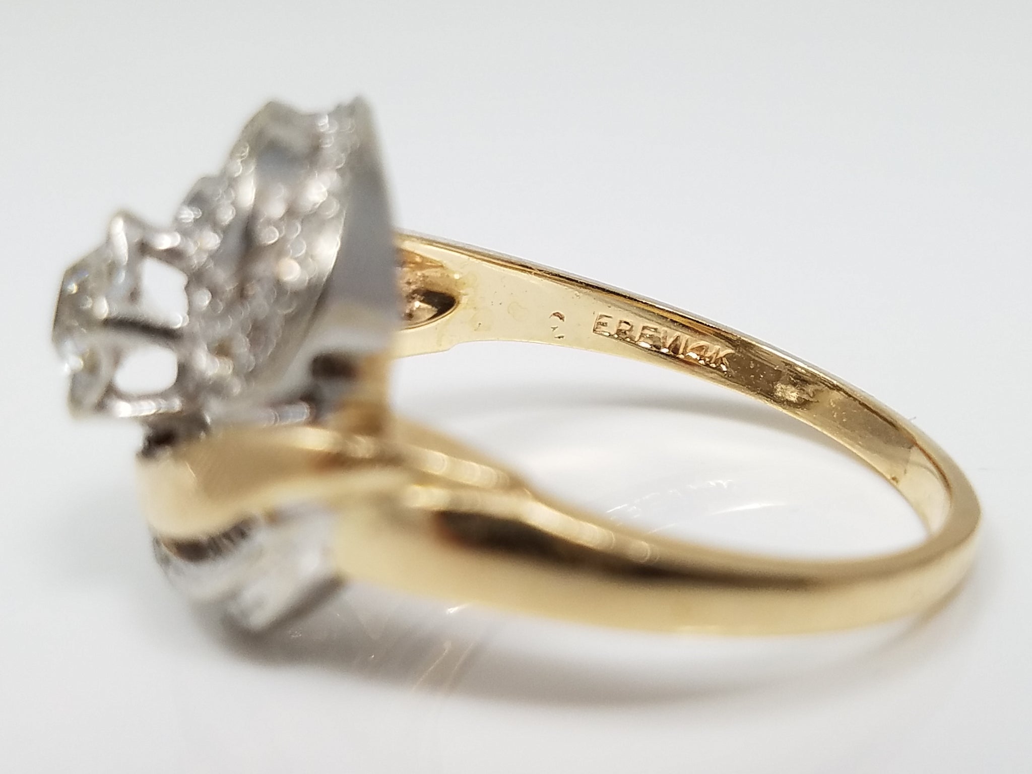 1950's Vintage 14k Two Tone Gold Natural Diamond Engagement Ring