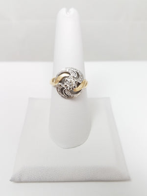 1950's Vintage 14k Two Tone Gold Natural Diamond Engagement Ring
