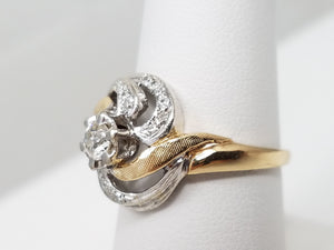 1950's Vintage 14k Two Tone Gold Natural Diamond Engagement Ring
