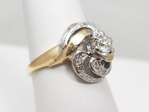 1950's Vintage 14k Two Tone Gold Natural Diamond Engagement Ring