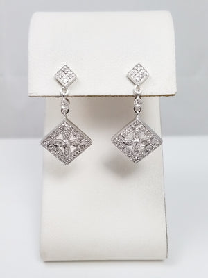 Luxurious 14k White Gold Natural Diamond Dangle Earrings