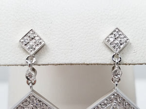 Luxurious 14k White Gold Natural Diamond Dangle Earrings