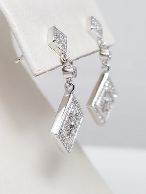 Luxurious 14k White Gold Natural Diamond Dangle Earrings