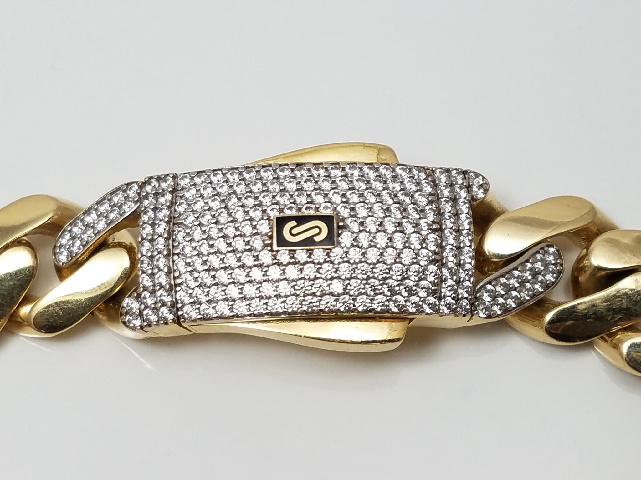 Sporty 8" Hollow 14k Yellow Gold Cubic Zirconia Cuban Link Bracelet
