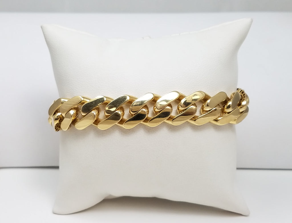 Sporty 8" Hollow 14k Yellow Gold Cubic Zirconia Cuban Link Bracelet