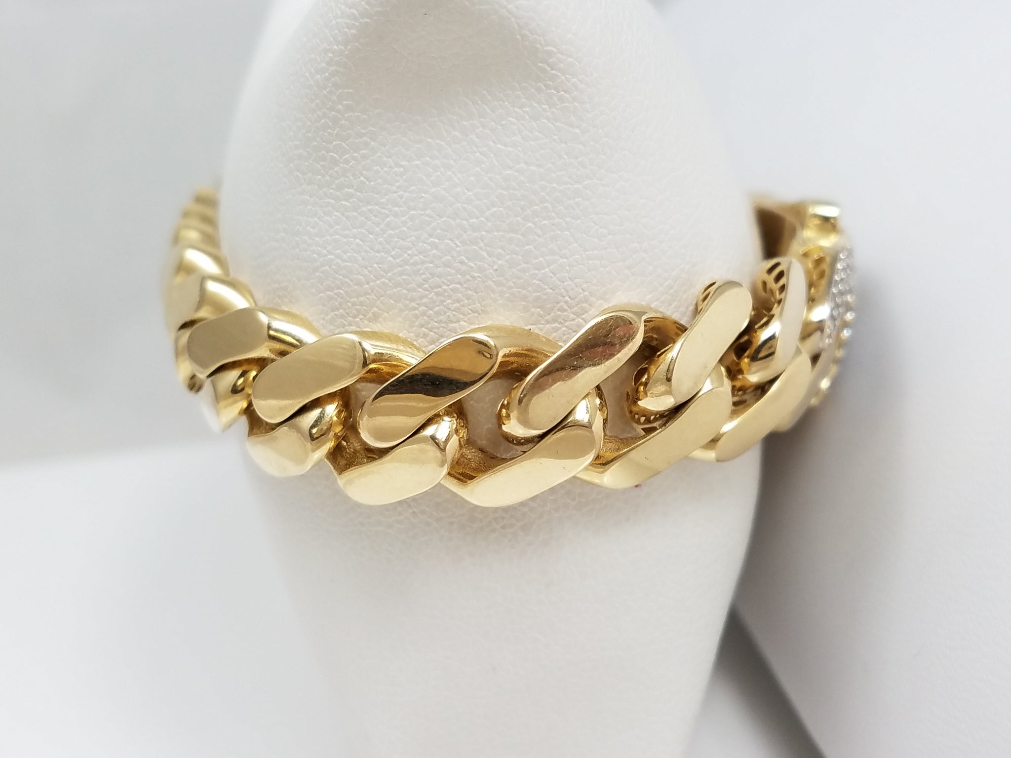 Sporty 8" Hollow 14k Yellow Gold Cubic Zirconia Cuban Link Bracelet