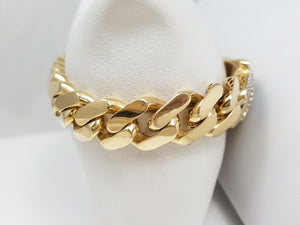 Sporty 8" Hollow 14k Yellow Gold Cubic Zirconia Cuban Link Bracelet